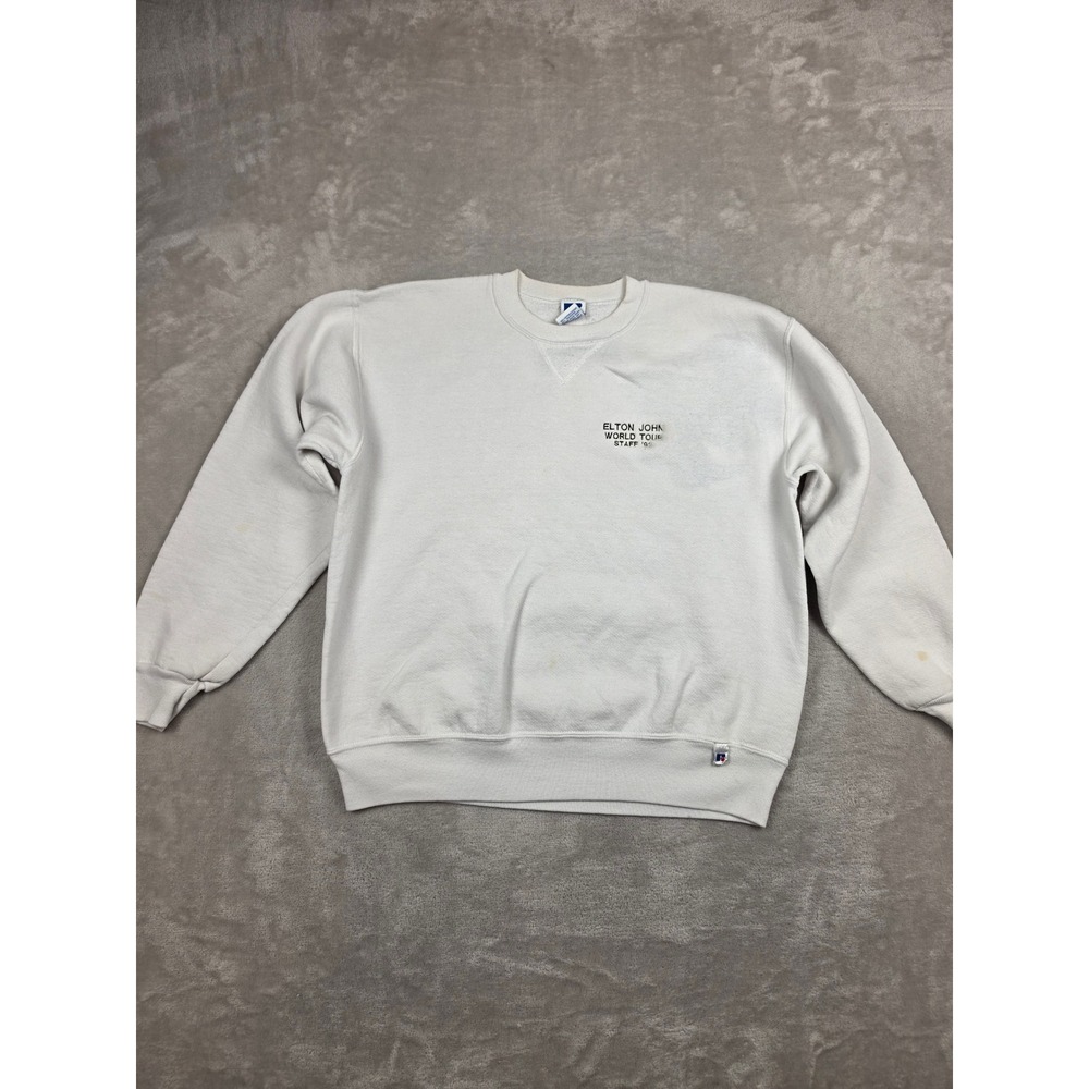 Vtg Russell Athletic Sweatshirt Womens L Elton John World Tour Staff 90s *Read